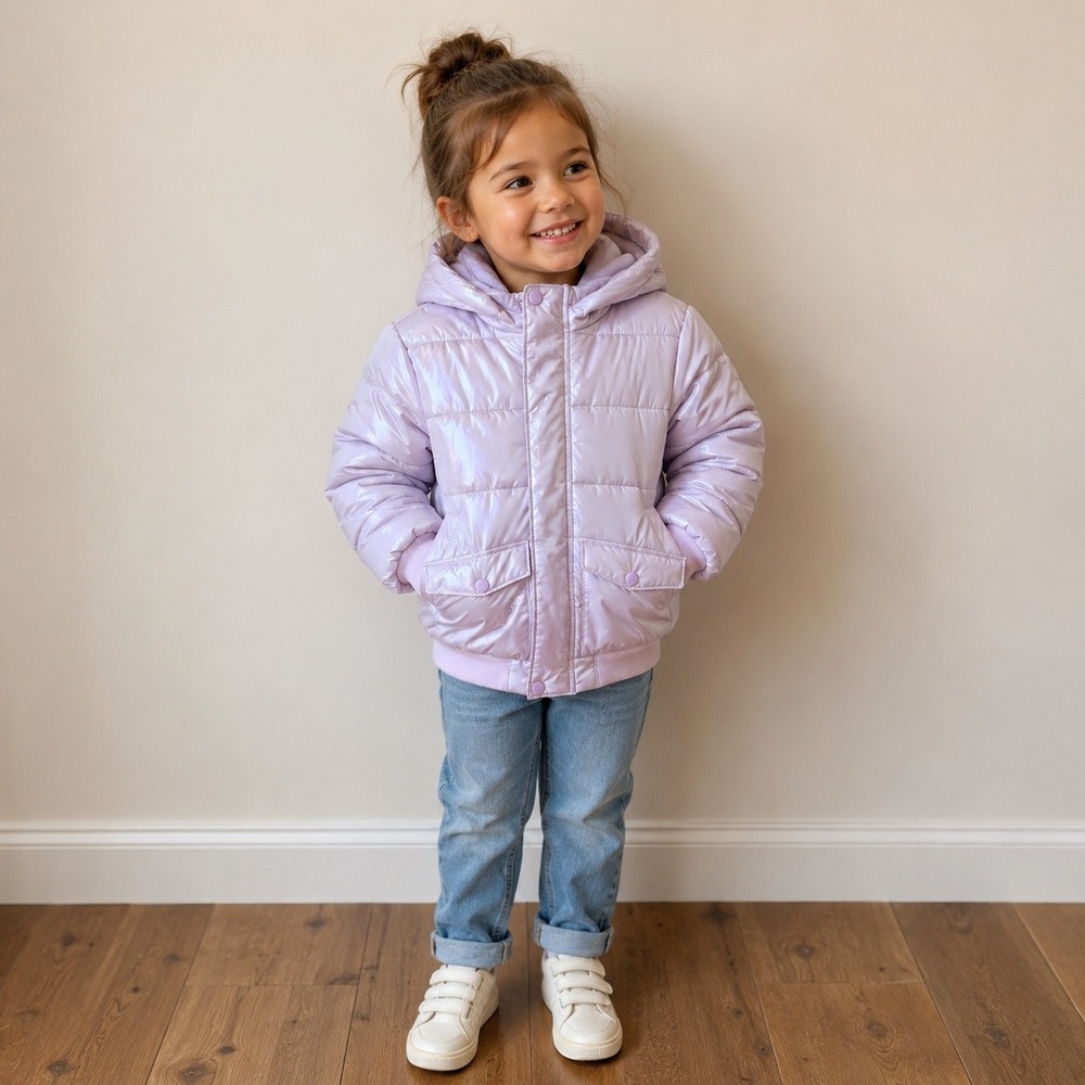 Cat & Jack Girls Pink Glossy Hooded Puffer Jacket Warmest Winter Coat L 10/12